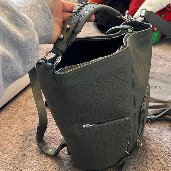 All Saints Sage Green Leather Backpack - Picture 7 of 7